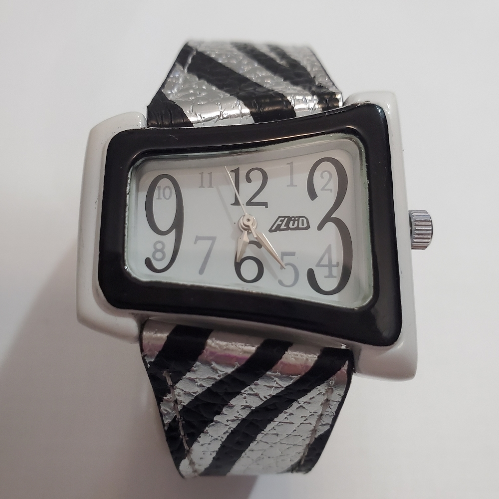 Women's Black & White Zebra-Print Bracelet Watch